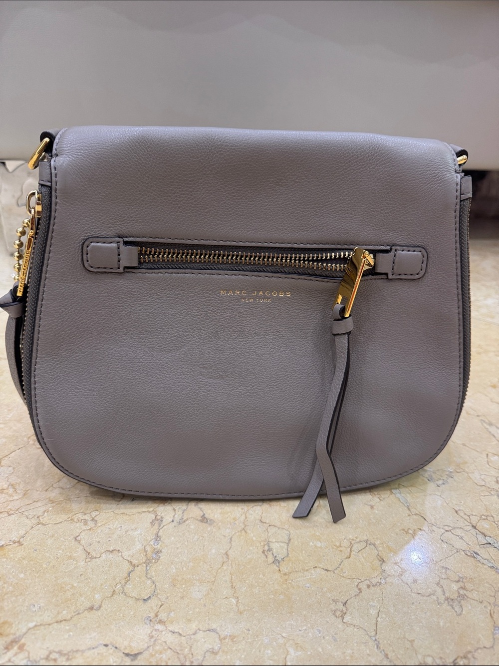 Marc Jacobs Taupe Gray Pebbled Leather Crossbody with Gold Hardware